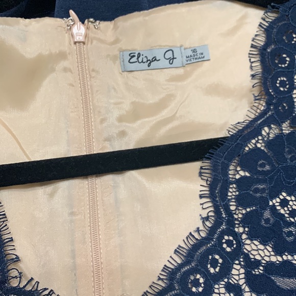 Eliza J Navy Fit & Flare Lace & Faille Navy Cocktail/Formal  Dress - Picture 11 of 11